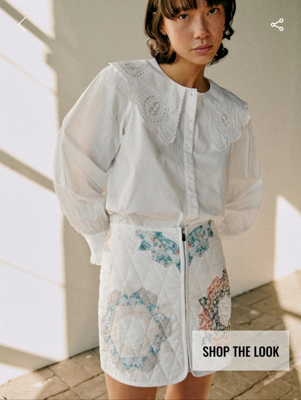 Sezane X Sea NY Fox Skirt- Quilted Cream Skirt with Multicolor Floral Patchwork - Picture 4 of 5